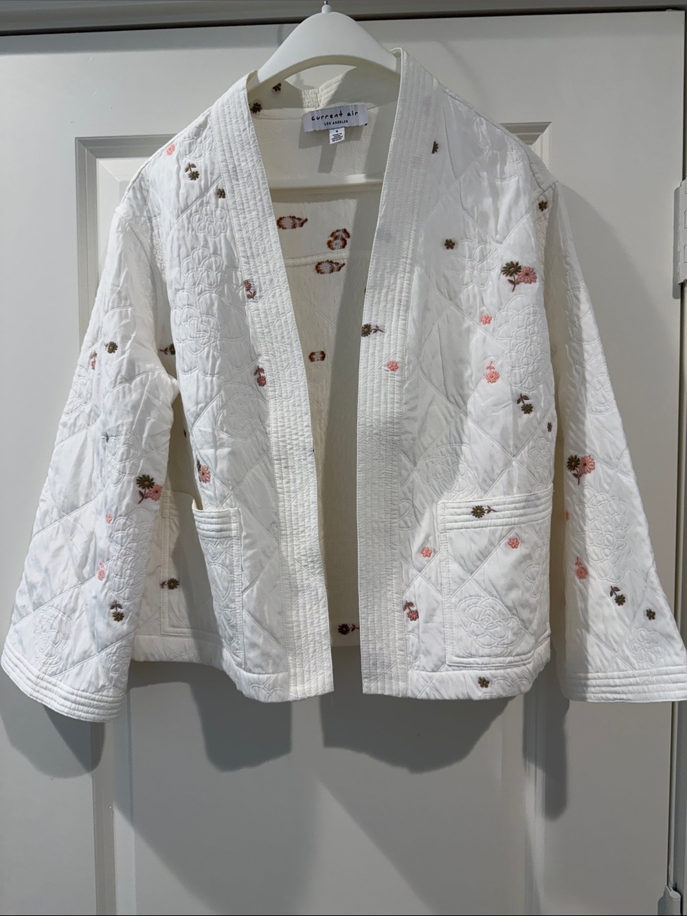 Current Air Quilted Floral Embroidered Jacket White Boho - Size S